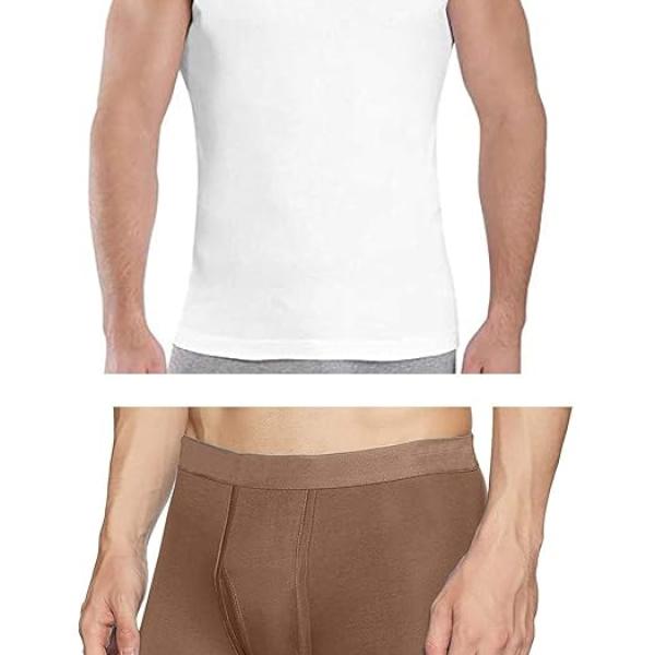 Men’s Premium Cotton Combo Pack – 5 White Vests + 5 Comfortable Briefs | Breathable Daily Innerwear