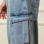 Men’s Casual Loose Fit Blue Denim Cargo Pants – Pure Cotton, Mid-Rise, Clean Look