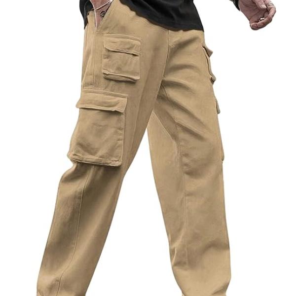 Men’s Regular Fit Low-Rise Cargo Pants | 100% Cotton | Full-Length Drawstring Waist Cargo