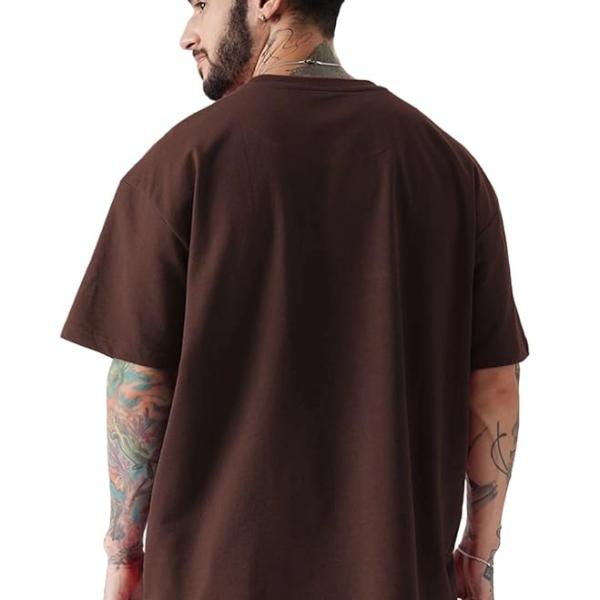 LEOTUDE Casual Half Sleeve Cottonblend Printed Round Neck Drop Shoulder Oversized Tshirt for Man (Color Brown)