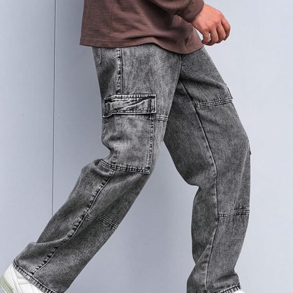 URBAN POCKETS Jeans for Men | Denim Cargo Pants with Baggy Fit Utility Pockets & Streetwear Stitch Design (Cargo-U01-U02)