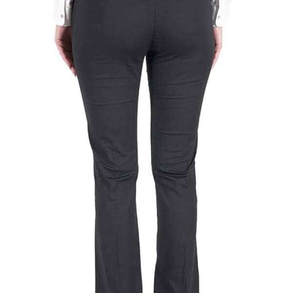 Women’s Black Formal Office Pants – Solid Cotton Blend, Button & Zip Closure