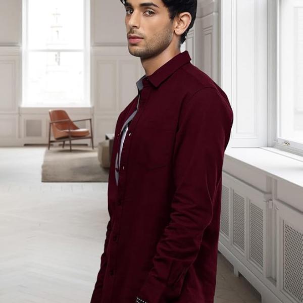 Pinkmint Casual Shirt for Men Stylish Mens Shirt Soild Regular Fit Long Sleeve Formal Wear Purple