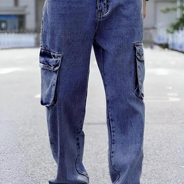 Ben Martin Men's Denim Cotton Cargo Jeans || Stretchable Baggy Fit || High Waist Loose Cargos for Men with Box Pockets || Stylish Gen-Z Streetwear
