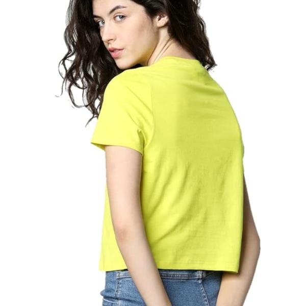 Neon Yellow Women’s Cotton Crop Top – Embroidered Short T-Shirt | Trendy Casual Streetwear