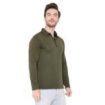 Men’s Cotton Blend Full Sleeve Polo Collar T-Shirt with Zip Neck – Dark Green & Olive