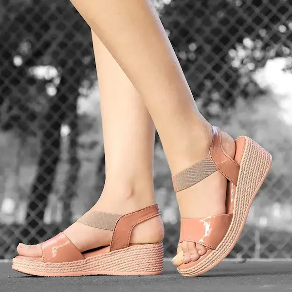 Women’s Comfortable Peach Sandals – Lightweight Synthetic Leather Casual Heeled Footwear