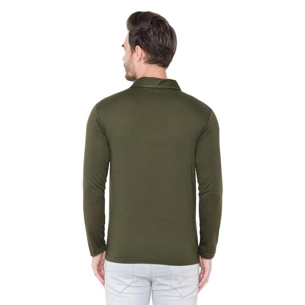 Men’s Cotton Blend Full Sleeve Polo Collar T-Shirt with Zip Neck – Dark Green & Olive
