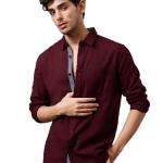 Pinkmint Casual Shirt for Men Stylish Mens Shirt Soild Regular Fit Long Sleeve Formal Wear Purple