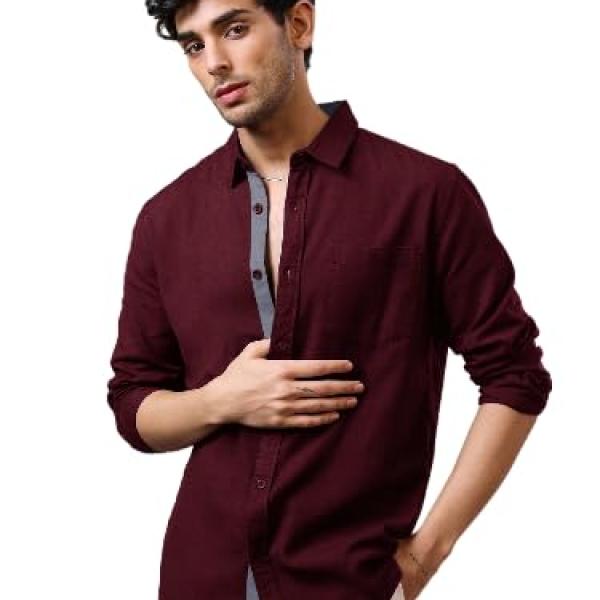 Pinkmint Casual Shirt for Men Stylish Mens Shirt Soild Regular Fit Long Sleeve Formal Wear Purple