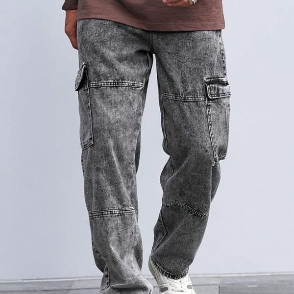 URBAN POCKETS Jeans for Men | Denim Cargo Pants with Baggy Fit Utility Pockets & Streetwear Stitch Design (Cargo-U01-U02)