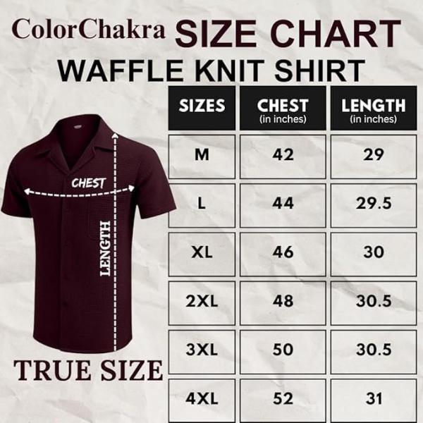 ColorChakra Casual Waffle Knit Shirt for Men Stylish Half Sleeve Mens Shirts M to 3XL