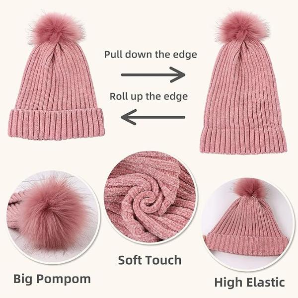 Women’s Winter Warm Woolen Beanie Cap with Pom-Pom – Soft, Snow-Proof, Stretch Fit | Navy Blue