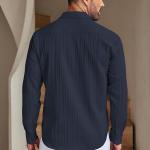 DEELMO Men's Casual Button Down Shirts Long Sleeve Linen Shirt Fashion Textured Beach Summer Shirt