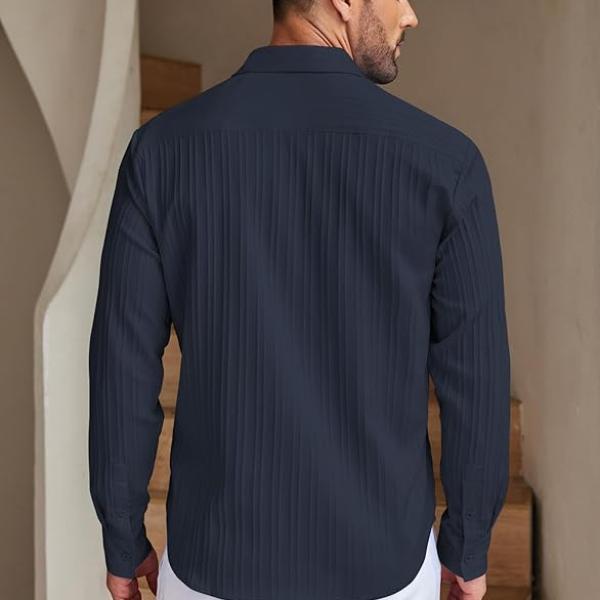 DEELMO Men's Casual Button Down Shirts Long Sleeve Linen Shirt Fashion Textured Beach Summer Shirt