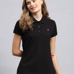 Women’s Black Solid Polo Collar Half Sleeve Smart Fit T-Shirt