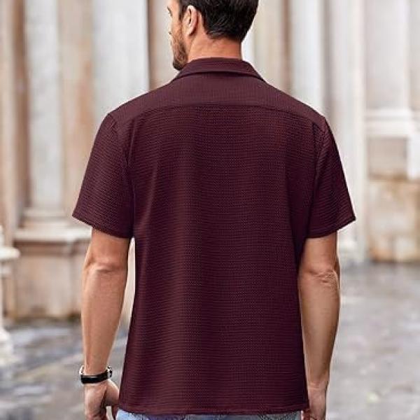 ColorChakra Casual Waffle Knit Shirt for Men Stylish Half Sleeve Mens Shirts M to 3XL