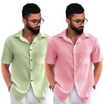 Pinkmint Combo of Men's Regular Fit Popcorn Shirt Half Sleeve Spraed Collar Shirt