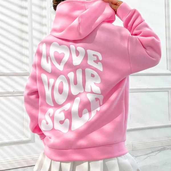 Women’s Pink Back-Printed Oversized Hoodie Sweatshirt – Cozy Winter Wear