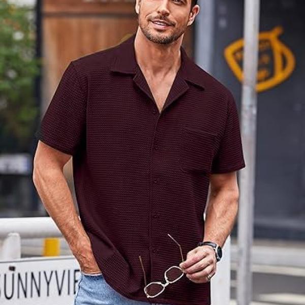 ColorChakra Casual Waffle Knit Shirt for Men Stylish Half Sleeve Mens Shirts M to 3XL