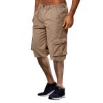 Men’s Khaki Cargo Shorts – Summer Straight Fit with Elastic Waist, Zipper Fly & Multi Pockets