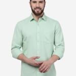 Pastel Green Solid Smart Fit Semi-Casual Men’s Shirt – 100% Cotton | FriendsWells