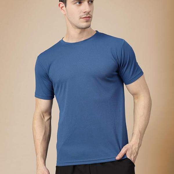 Solid Quick Dry Half Sleeve Regular Fit Round Crew Neck Active Sportswear Gym T-Shirt for Workout Training Running and Fitness Activities