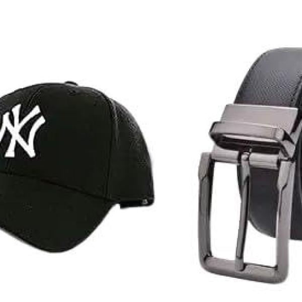 Men’s Premium Accessories Combo – NY Baseball Cap, Leather Belt & Wallet Set (Black & Navy Blue)