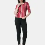 Friendswells Casual Women’s Pink Striped Printed Top | 3/4th Sleeves | Stylish Round Neck Top | Latest Trendy Tops for Women
