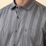 Men’s Grey Stripe Comfort Oversized Casual Shirt – Spread Collar, Full Sleeve