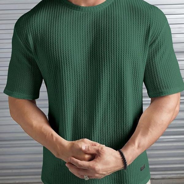 O3e® Mens Solid Dotted Unique Design Oversized Tshirt for Men - Round Neck Loose Fit Drop Shoulder Mens T-Shirt