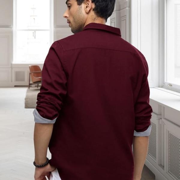 Pinkmint Casual Shirt for Men Stylish Mens Shirt Soild Regular Fit Long Sleeve Formal Wear Purple