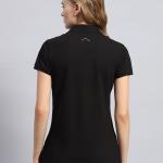 Women’s Black Solid Polo Collar Half Sleeve Smart Fit T-Shirt
