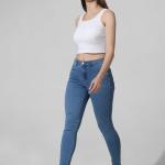 Light Blue Mid-Rise Skinny Fit Stretch Denim Jeans for Women's