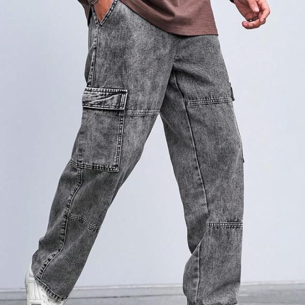 URBAN POCKETS Jeans for Men | Denim Cargo Pants with Baggy Fit Utility Pockets & Streetwear Stitch Design (Cargo-U01-U02)