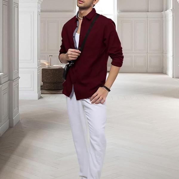 Pinkmint Casual Shirt for Men Stylish Mens Shirt Soild Regular Fit Long Sleeve Formal Wear Purple