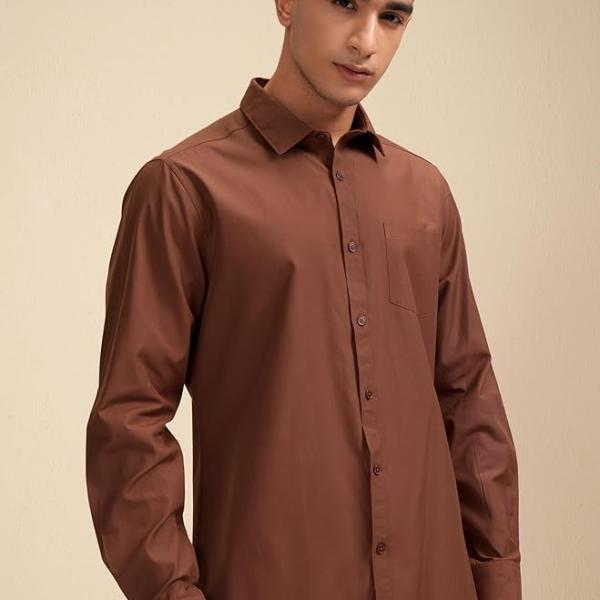 Men’s Solid Slim Fit Polycotton Shirt – Long Sleeves | Spread Collar | Formal & Casual Wear