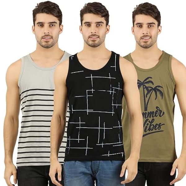 THE ARCHER Men's Cotton Printed Vest (Pack of 3)