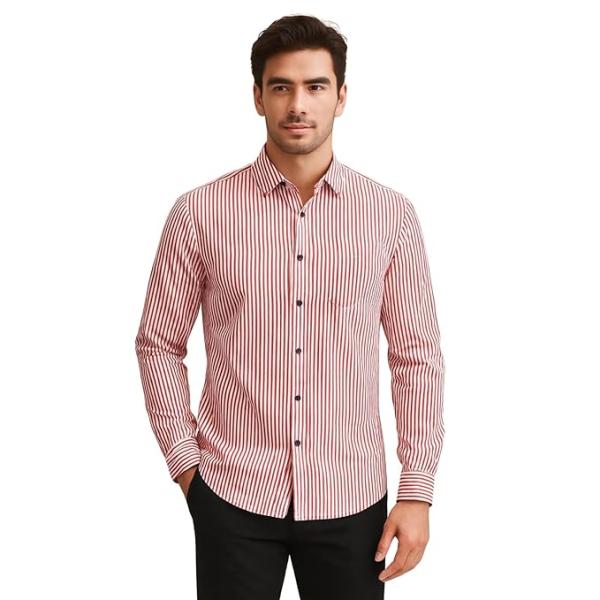 Yellow Dash Men's Cotton Striped Shirt | Casual & Formal Wear | Single Chest Pocket | Full Sleeve, Slim Fit