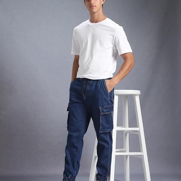 INKD Men's Regular Fit Joggers - Mid -Rise | Cotton Blend | Stretchable Fabric| Elasticated Waistband | Jeans for Men