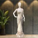 White Faux Georgette Saree with Multi-Thread Sequins Embroidery & Real Mirror Work | Bollywood Style Saree for Women