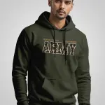 S to XXL Premium Army Printed Cotton Hoodie for Men – Branded, All-Season Wear (Olive)