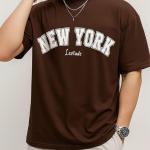 LEOTUDE Casual Half Sleeve Cottonblend Printed Round Neck Drop Shoulder Oversized Tshirt for Man (Color Brown)