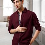 Pinkmint Casual Shirt for Men Stylish Mens Shirt Soild Regular Fit Long Sleeve Formal Wear Purple