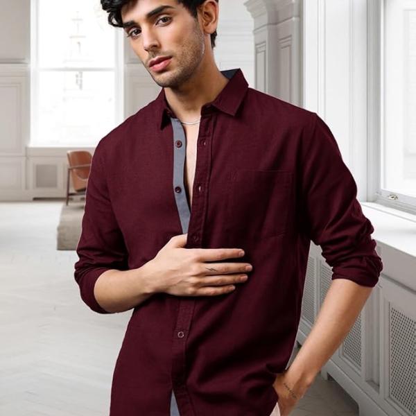 Pinkmint Casual Shirt for Men Stylish Mens Shirt Soild Regular Fit Long Sleeve Formal Wear Purple