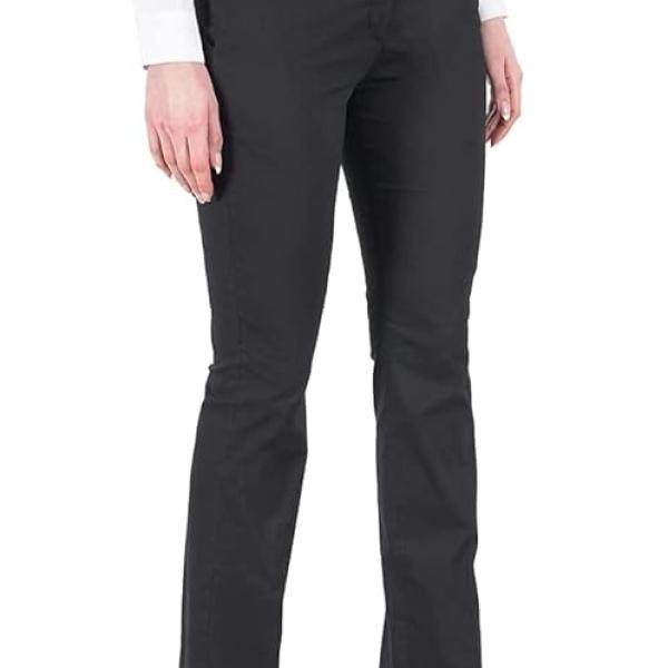 Women’s Black Formal Office Pants – Solid Cotton Blend, Button & Zip Closure