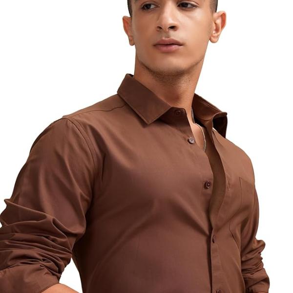 Men’s Solid Slim Fit Polycotton Shirt – Long Sleeves | Spread Collar | Formal & Casual Wear