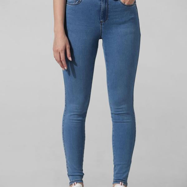 Light Blue Mid-Rise Skinny Fit Stretch Denim Jeans for Women's