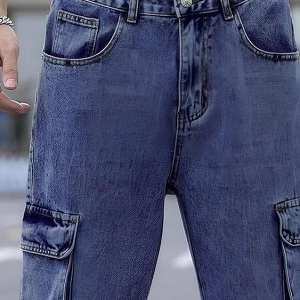 Ben Martin Men's Denim Cotton Cargo Jeans || Stretchable Baggy Fit || High Waist Loose Cargos for Men with Box Pockets || Stylish Gen-Z Streetwear