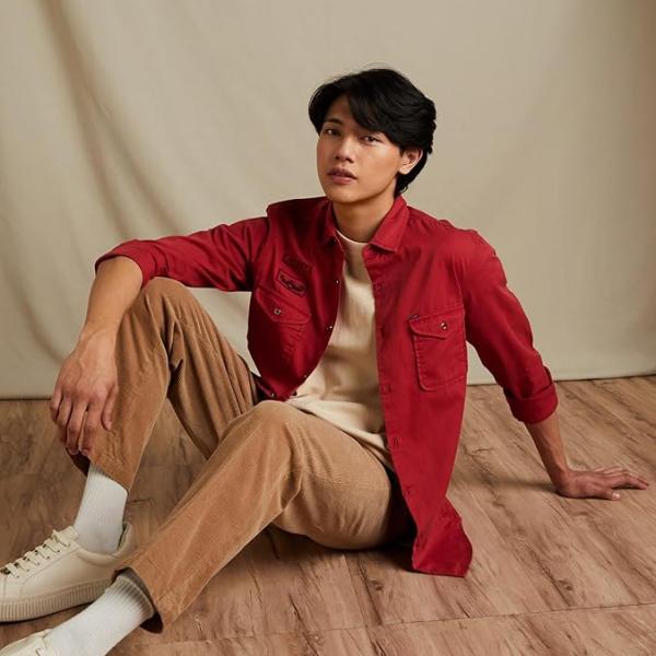 FriendsWells Men’s Solid Cotton Casual Shirt with Double Flap Pockets – Slim Fit, Full Sleeves (Plus Sizes Available)